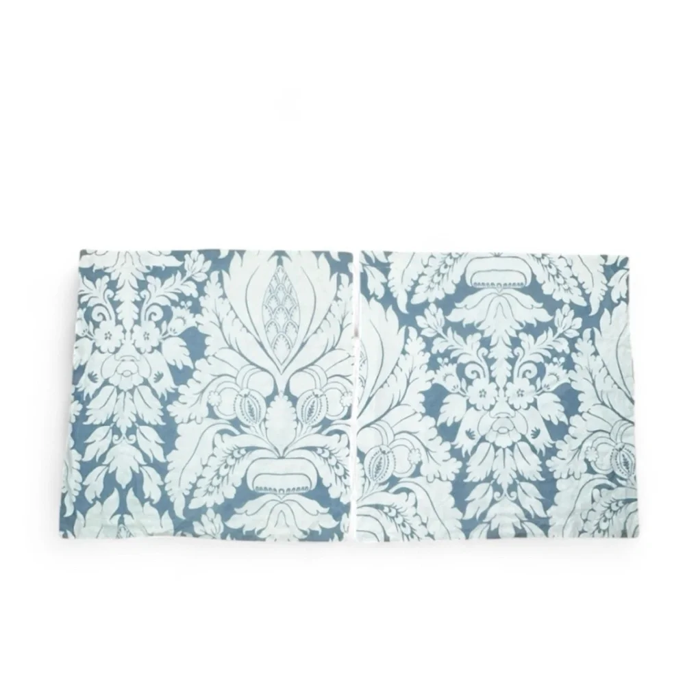 Set of 2 Pottery‎ Barn Blue & White Paisley Floral 100% Linen Euro Shams